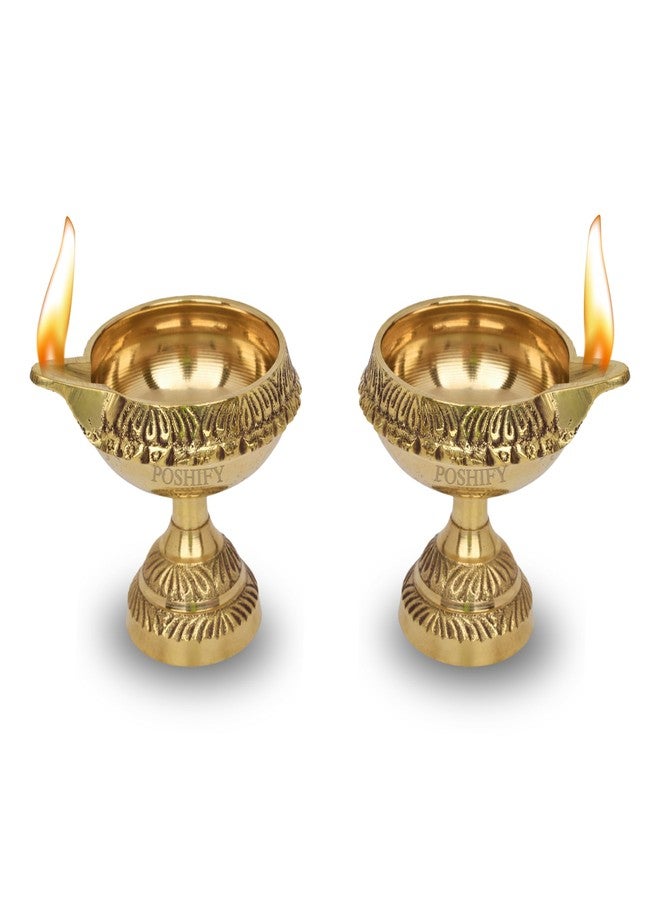 POSHIFY Kuber Brass Diya (Pack of 2) - Handcrafted Traditional Indian Oil Lamp for Puja, Home Decor, and Festival Celebrations - Image 1